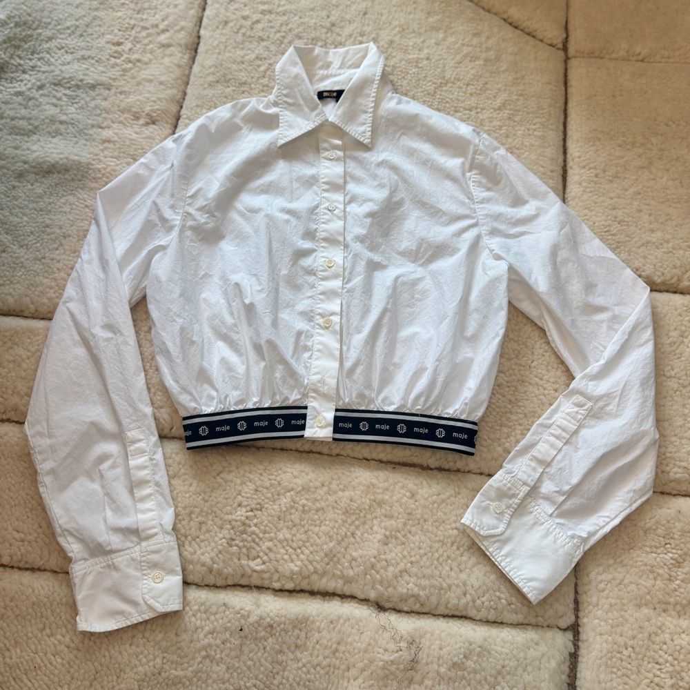 Maje White Button-Up Shirt with Branded Neck Tag